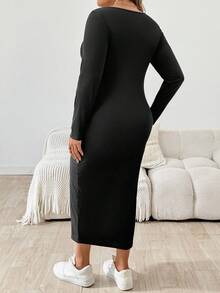 SHEIN Vestido casual plus size para gestantes, cor sólida, decote redondo, manga comprida, justo