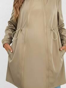 SHEIN 孕妇纯色抽绳腰带连帽三合一哺乳夹克 - 卡其色 - 查看 8
