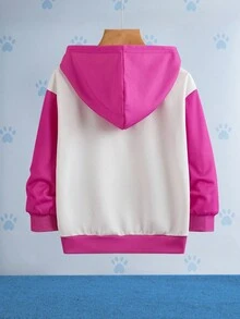 SHEIN | PAW Patrol 小女孩卡通小狗和花卉图案套头连帽衫，宽松拼色针织运动衫 - 彩色 - 查看 2