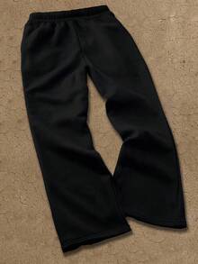 INAWLY 女式休闲运动字母印花抽绳腰运动裤 - 黑色 - 查看 2