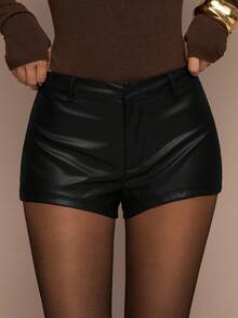 SHEIN BAE 女式纯色 PU 皮革紧身短裤