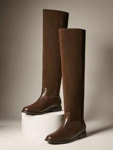 SHUZIA Women Chic Winter Casual Minimalist Lug-Sole Over Knee Boots For Christmas