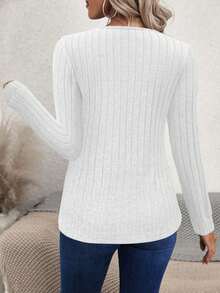 EMERY ROSE Suéter de Tricô Felpudo de Manga Longa com Bainha Peplum em Cor Sólida Casual, Novidade de Outono/Inverno para Mulheres