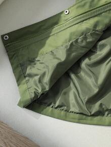 Tween Girls Casual Fashionable Minimalist Hooded Long Drawstring Waist Versatile Jacket, Suitable For Spring/Autumn Daily Wear And Outings - Army Green - View 6