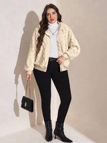 SHEIN CURVE+ Vêtements d'hiver grande taille Automne et hiver Super épais double polaire Veste matelassée à capuche chaude Femmes Motif géométrique réversible à capuche en polaire Vacances/Automne/Hiver - Nude - Voir 3