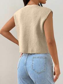 Almamuse 全新夏季法式优雅设计轻盈针织背心女衫 - 卡其色 - 查看 2