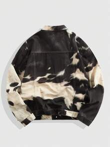 ROMWE MEN Street Life Spring Casual Graphic Men'S Retro Contrast Color Print Denim Jacket, Fall - Black and White - View 2
