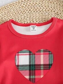 Conjunto de ropa de estar en casa con blusa de manga larga roja y leggings a cuadros clásicos para niñas - Multicolor - Ver 3