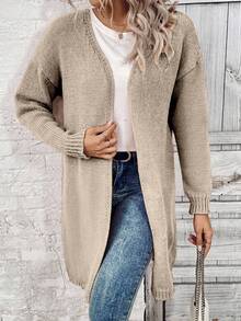 EMERY ROSE Cárdigan de punto de unicolor simple para uso diario y casual de mujer, para otoño/invierno - Camel - Ver 4