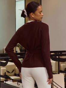 Musera Sport Sport Rib Knit Wrap Tie Active Ballet Cardigan Elegant Casual Active Workout Gym Fall Autumn Back To School Pilates Winter