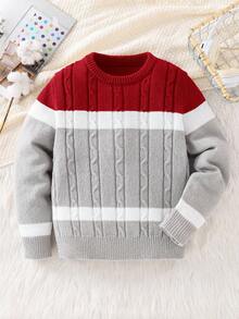 SHEIN Tween Boy Casual Korean Style Round Neck Sweater, Suitable For Commuting, School, Daily Casual Wear, Sports, Autumn/Winter - Burgundy - View 3