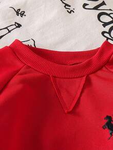 SHEIN Genkimix Kids 2 件套女童勃艮第色插肩袖纯色运动衫和针织裤套装，休闲圆领服装 - 酒紅色 - 查看 4