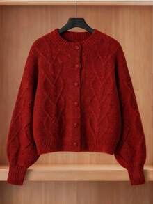 Franclia 新款秋冬休闲宽松柔软大气百搭女士针织开衫 - 紅色 - 查看 3