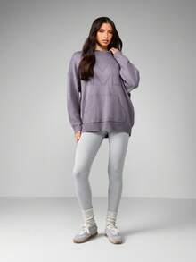 MISSGUIDED 超大冬季连帽运动衫针织套头衫，带中央口袋，罗纹饰边，家居服，休闲舒适 - 灰色 - 查看 3
