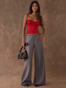 SHEIN BAE Áo hai dây ren phối màu trơn thanh lịch dành cho nữ, mùa hè, gợi cảm, màu đỏ, ngày lễ tình nhân, quà Valentine cho phụ nữ. - Đỏ - Xem 7