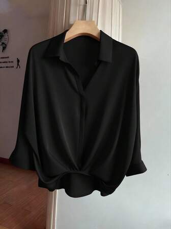 Franclia Women's Elegant Casual 3/4 Sleeve Pleated Hem Blouse