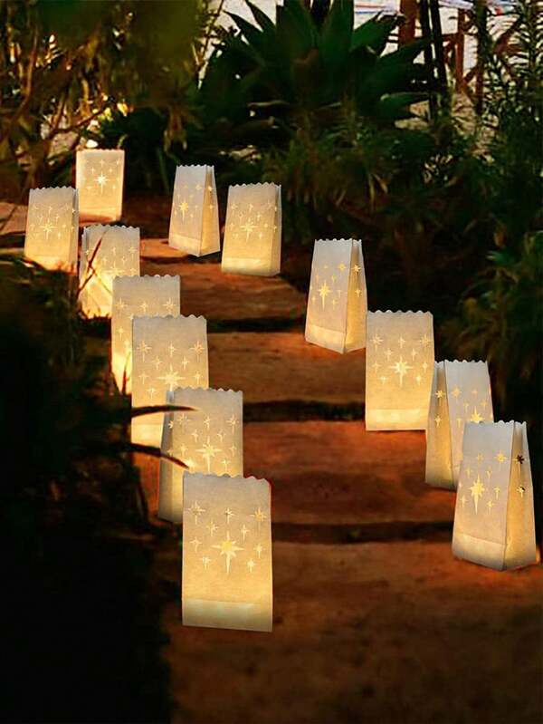10pcs Fire-Resistant Luminary Candle Bags, White Candle Bags For Wedding Party Decor With Reusable Material (Candles Are Not Included),Christmas
