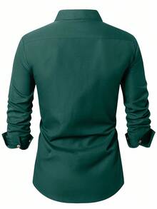 Manfinity Nomadique 男士西式棕色宽松长袖绿色衬衫 - 适合万圣节、秋季休闲郊游和西方主题活动，也是送给丈夫/男朋友的贴心礼物。 - 墨綠色 - 查看 2