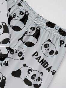 青少年男孩熊猫字母印花撞色滚边长袖开衫和宽松长裤睡衣套装，春秋季 - 淺灰色 - 查看 4