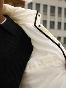 SWAVVY Áo khoác mùa đông dày có khóa kéo thường ngày dành cho nam - trắng - Xem 8