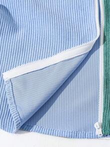 SHEIN Kids Boy Casual Street Style Corduroy Fabric Color Block Lapel Long Sleeve Button-Up Shirt, Suitable For School, Garden, Beach, Birthday, All Seasons - Multicolor - View 4