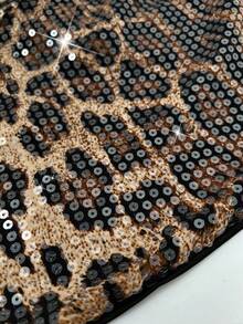 NU&NOW Chân váy mini ôm sát dáng xoắn, chất liệu vải dệt kim co giãn cao, đính sequin bóng, họa tiết da báo, dành cho nữ cỡ lớn mùa thu/đông, thích hợp cho tiệc chiêu đãi, hẹn hò, gợi cảm, lễ tốt nghiệp, tiệc năm mới. - màu nâu - Xem 6