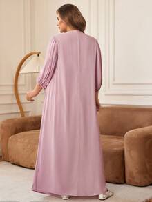 Rosumi Plus Size Solid Long Sleeve Casual Dress, Simple & Fashionable For Everyday Wear,Beach Dress Sundress,Holiday Outfits Boho