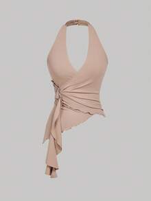 SHEIN MOD 3件套休闲领带金属扣修身不对称下摆吊带上衣，秋季女装，外出上衣，假日女装 - 彩色 - 查看 10