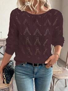 EMERY ROSE Vacation Style Casual Hollow Floral Pattern Off-Shoulder Loose Pullover Sweater