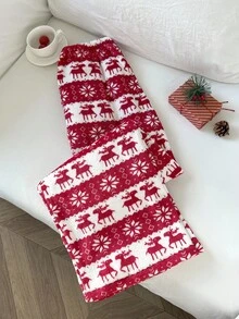 Elamini 1 Quần dài thường ngày co giãn có dây rút họa tiết Giáng sinh màu đỏ cho nữ, thu/đông - Đỏ - Xem 2