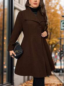 SHEIN Privé Damen Mode Runway Asymmetrischer A-Linien Wollmantel in Dunkelgrau, geeignet für minimalistische Ausflüge und elegante Dates im Winter - Braun - Übersicht 3