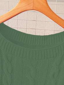 GlowEve CURVE 大码女式休闲时尚修身圆领长袖麻花针织套头衫，秋冬 - 綠色 - 查看 4