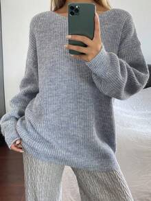 DAZY Oversized Slouchy Relaxed Fit Sweater For Women, Autumn/Winter - Grey - View 2