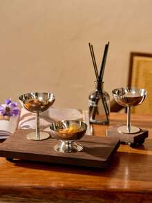 Cirelle 1 pieza Plato de postre, taza alta para helado de acero inoxidable, tazón para té de la tarde, pudín, taza de postre, platos lindos, candelabro, útiles escolares, regalo de Navidad - Plateado - Ver 1