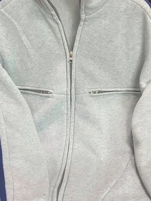 Resyla 大码女式休闲撞色条纹侧立领拉链保暖内衬卫衣，适合日常通勤和运动，秋冬季