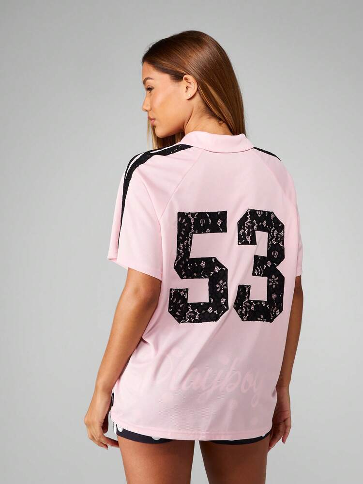 Missguided x Playboy Pink Oversized Jersey T-Shirt With Lace Numbers