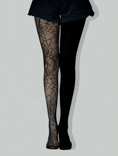 Goth 1pc Women High Elasticity Asymmetric Sexy Pantyhose/Tights/Leggings