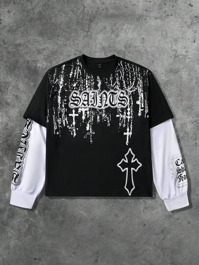 Goth Camiseta de hombre con estampado de cruz gótica, 2 en 1