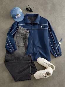 EASEVO Chaqueta casual de hombre talla grande con ribete de contraste, para otoño e invierno