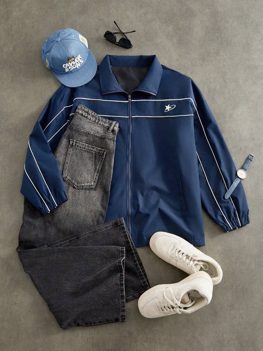 EASEVO Chaqueta casual de hombre talla grande con ribete de contraste, para otoño e invierno