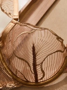 Seduluxe 2pcs Women's Black Sheer Embroidery Bra Set, Wireless Non-Padded Lingerie Set Hollow Out Lingerie Push Up Lingerie Set Underwire Lingerie Set Brown Lingerie Lingerie Set Push Up - Coffee Brown - View 4