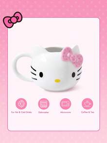 HELLO KITTY AND FRIENDS | SHEIN 420ml 3d 蝴蝶结猫头陶瓷杯 - 白色 - 查看 4
