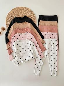 SHEIN 10pcs Baby Girl Polka Dot Print Long Sleeve T-Shirt Set, Cute & Versatile, Autumn/Winter - Multicolor - View 4