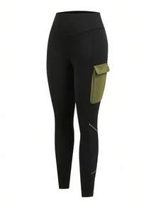 Innovista Leggings de sport doux et confortables pour l'extérieur, avec coutures contrastées, blocs de couleurs, taille haute, pour le yoga, l'entraînement HIIT, le bureau et la salle de sport. Pantalons stretch, respirants, avec poches, coupe flatteuse, protection UV, résistants à la transpiration. Collection automne-hiver pour un look sportif chic et fonctionnel. - Noir - Voir 10
