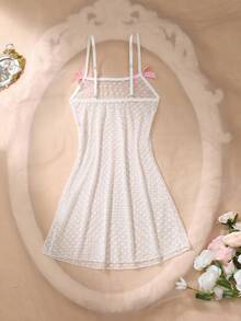 DelicateAllure 性感缎面与网纱撞色透视睡裙，娃娃衫，时尚秋季款 - 白色 - 查看 2