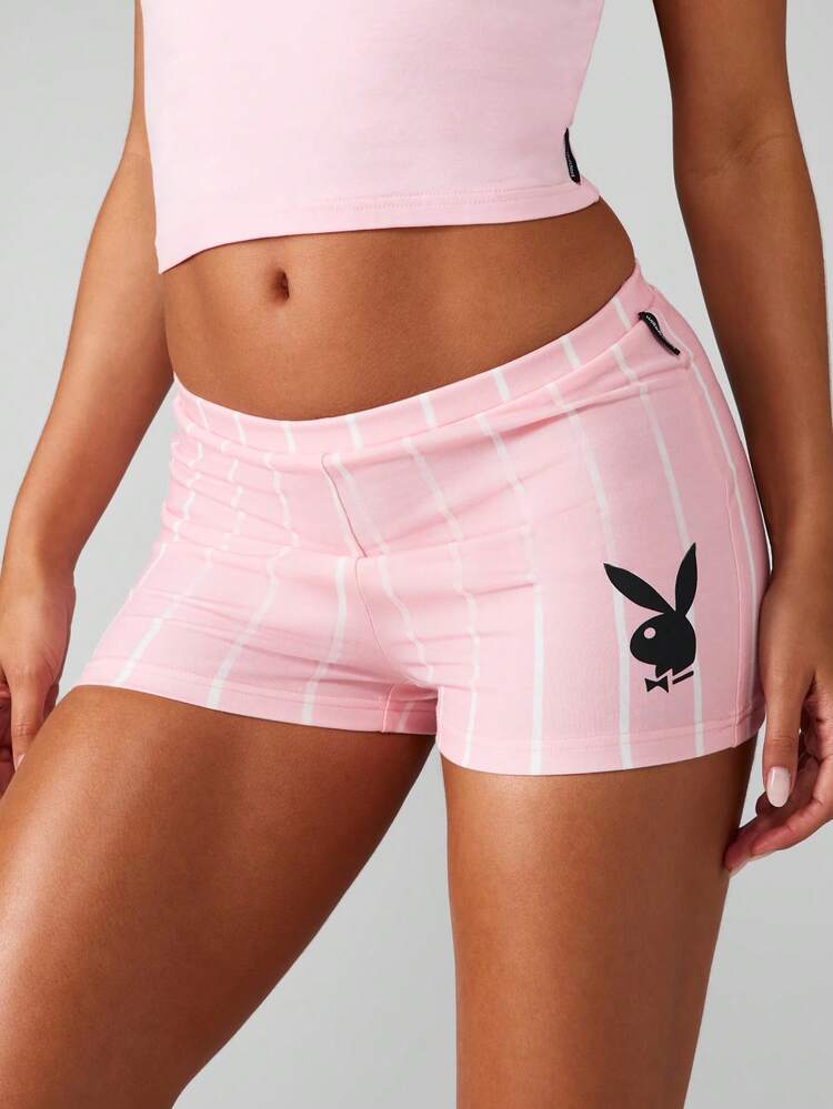 Missguided x Playboy Logo Striped Hot Pants High Waist Booty Shorts Dancing Summer Festival Party Vintage Y2K Pink Bold Text Basic