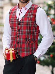 Manfinity CasualCool Questo gilet casual da uomo presenta un motivo a quadri per uno stile elegante e stratificato. Perfetto per il Natale, è adatto per l'uso quotidiano, per il lavoro, per feste e banchetti. Questo gilet è un pezzo versatile ed essenziale nel guardaroba di ogni uomo ed è un ottimo regalo per il tuo ragazzo o marito. Gilet da uomo a quadri rossi per uomo elegante senza maniche, costumi natalizi - Multicolore - Visualizzare 3