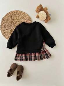 SHEIN 女婴可爱拼色长袖连衣裙，秋冬