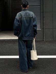 DAZY Women's Loose Denim Jacket With Collar And Straight-Leg Denim Pants Casual Denim Set - Medium Wash - View 3