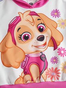 SHEIN | PAW Patrol 小女孩卡通小狗和花卉图案套头连帽衫，宽松拼色针织运动衫 - 彩色 - 查看 7